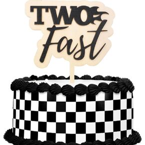 Wood Two Fast Cake Topper - سيارة سباق عيد الميلاد الثانية ، زخارف حفلة عيد ميلاد ، واثنان من زخرفة حزب الكعكة السريعة السريعة ، واثنان من الديكور السريع للكعكة السريعة