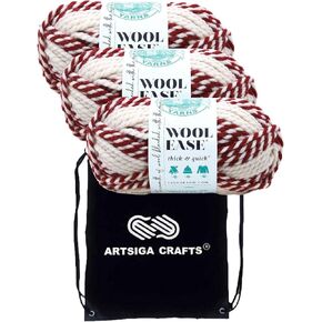 Lion Brand Knitting Yarn-Wool-Wool-Leage و Quick Red Beacon 3-Skein Pack (نفس الصبغة) 640-607 مع حقيبة مشروع الحياكة