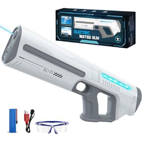 Electric Water Gun for Kids Adults,Battery-Powered Squirt Toy with Tank,32ft Range,LED Light,Automatic Water Absorption,Summer Outdoor Beach Play,Pool Garden Fun for Kids Age 8 9 10
