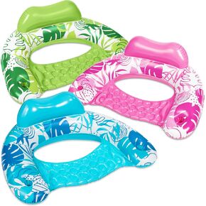 SLOOSH Inflatable Pool Floats Adult, 3 Pack Pool Chairs with Cup Holders,Blow up Floats Chair,Hammock Noodle Mat Leaves Design for Relaxing Summer Water Fun Swimming Party Beach,Blue, Green, Pink