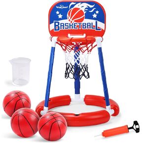 EagleStone Kids Swimming Pool Basketball Hoop Set with Backboard, 3 Balls & Pump for Summer, Indoor Basketball Hoop for Toddler, Pool Games Toys for Kids & Adults Ages 2-4, 3-5, 6-8, 12