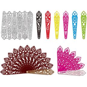 BENECREAT Folding Fan Frame Metal Cutting Die, 6PCS Retro Fan Blades Cut Stencils Embossing Template for Card Making Scrapbooking DIY Craft Modeling, 0.8mm Thick