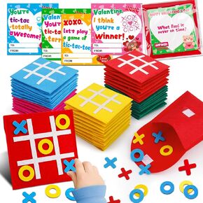 24PCS Tic Tac Toe Strategic Board Game Valentines Day Cards for Kids School Classroom Funny Valentine Exchange Gifts for Toddler Boy Girl Valentine's Party Favors Class Valentine Treat Prizes Bulk