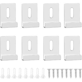 8pcs Mirror Clips for Wall Mounting, Metal Mirror Holder Clips Hooks Frameless Wide Channel Mirror Retainer Clips Heavy Duty Hanging Hardware Tile Hanger Bracket for Billboard, with Screws(Silver)