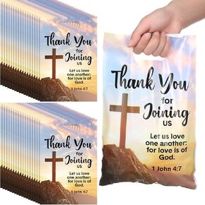 Panelee 50 Pcs Welcome to Our Church Bags Religious Plastic Brochure Church Gift Christian Cross Goody Treat Bags with Handles for Vbs Party Supplies Party Favor Decoration