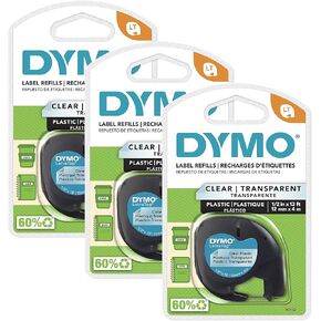 DYMO LT Plastic Labels for LetraTag Label Makers, Black Print on White Labels, 1/2" x 13-Foot Rolls, 3 Count