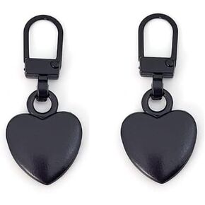 2Pcs Black Heart-Shaped Zipper Pull Replacement, Metal Luggage Zipper Pulls Slider, Zipper Fix Repair Kit for Luggage, Backpack, Jackets, Coats, Boots, Clothing