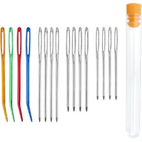 Deshionew 16 PCS Strong Large Eye Blunt Needles Multiple Size Sewing Needles Yarn Needle Darning Needle Wool Crochet Needles Bent-end Tapestry Needle for Sewing Up Knitting Crochet DIY Project