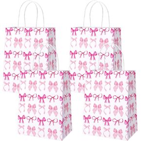 AIBIIN 24 Pcs Once Upon a Time Party Favor Bags, Pink Floral Gold Castle Princess Fairytale Birthday Party Bags Girls First Birthday Treat Bags with Handles Candy Goodie Bags for Girls Birthday Party Supplies