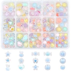 CHGCRAFT 210Pcs Transparent Acrylic Stars Bead in Bead Heart Beads Assorted Candy Flower Round Rabbit Plastic Bead for Hair Braids Phone Lanyard Wrist Strap DIY Craft