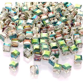 400 Pieces Crystal Cube Beads Square Glass Beads 6 mm Crystal Spacer Beads Clear Loose Beads for Necklace Bracelet DIY Jewelry Crafts Making Supplies (Fresh Colors)