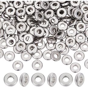 UNICRAFTALE 200Pcs 8mm Solid Flat Round Spacer Beads Rondelle 304 Stainless Steel Spacer Beads 3.5mm Large Hole Loose Beads for Bracelet Necklace Jewelry Making