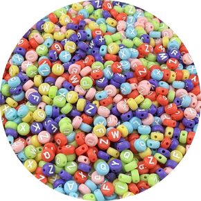 1000pcs Round Letter Beads 4x7mm Acrylic Alphabet Beads Spacer Beads for Jewelry Making Bracelets Necklace Earring Key Chains DIY Craft(H-White Letter Light Blue Bead)