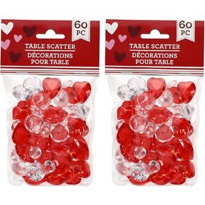 Red and White Transparent Acrylic Hearts, Gems, and Lips for Vase Filler, Table Scatter, or Valentines Day Decoration - 120-ct.