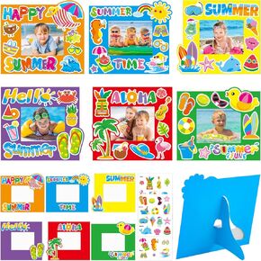 TENDFINE 30 Pack Summer Photo Frame Craft Kits for Kids Summer Picture Frame Craft Kits Classroom Home Decoration Summer Aloha Beach Party Activity