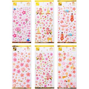 ملصقات Sakura Scrapbooking ، على الطراز الياباني ، تلصق DIY Diy Disherative أزهار الكرز ثلاثية الأبعاد الايبوكسي شارات الشارات لتصنيع القصاصات أو صنع البطاقات (6pcs مع أنماط مختلفة)