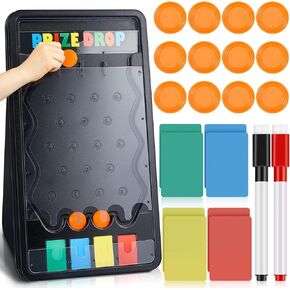 25 x 14 Inch Prize Drop Board Foldable Stand Disk Drop Board Game Customizable 4 Slots with 12 Pucks 8 Colored Paper and 2 Marker for Carnival Tradeshow Party (25 x 14 Inch)