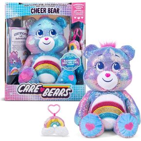 Care Bears Sequin Plush, Cheer Bear Plushie for Ages 4+ Perfect Stuffed Animal, Super Soft and Cuddly – Good for Girls and Boys, Employees, Collectors, Great Valentines Day Gift for Kids