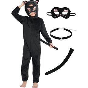 IKALI Cat Costume For Girls, Kids Toddlers Black Cat Costume With Eye Mask, Choker and Tail 8-10 Years
