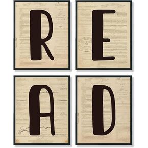 ULEGIE Reading Classroom Wall Art Decor, Reading Posters for Classroom, Vintage Book Club Decorations, Library Signs Wall Art Prints Decor Reading Corner Middle School Ela, Set of 4, 8x10 Inch Unframed