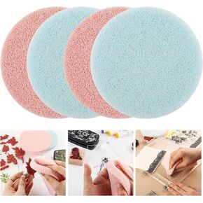 Briartw 4 Pcs/Set Pink Stamp Scrubber,Stamp Cleaning Sponge,Ink Removing Tool,Applicable to Clean Clear Stamp,Acrylic Blocks,Red Rubber Stamps,Stamp Positioners,Work Surface