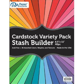 PA Paper Accents Stash Builder Cardstock 8.5" x 11" Assorted, 65lb Colored cardstock Paper for Card Making, Scrapbooking, Printing, Quilling and Crafts, 40 Piece Pack