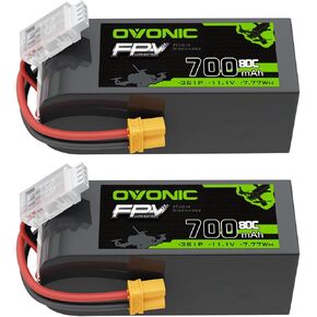 OVONIC 11.1V 80C 700mAh 3S Lipo Battery with XT30 Plug [1 Package Including 2 Batteries]