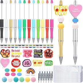 Liplustoyi 12 Pieces Beadable Pens Bulk with Colorful Silicone Beads for DIY Pen Making Kit Smooth Writing Beaded Pen for Women Kids Students Office School(Autism)
