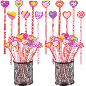 24 Pieces Valentines Pencil Heart Wood Pencils with Giant Heart Shaped Eraser for Valentine‘s Day Bag Filler Gift Prize Party Favor Classroom Reward