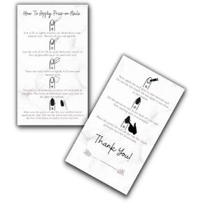 Press-On Nail Application Instructions Cards | 50 Pack | 2x3.5" inch Business Card Size | DIY Press-On Nail Kit | Marble with Rosey Gold Design