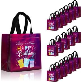 cabzymx 9 Pcs Multicolor Small Birthday Gift Bags Set with 9 Colors, Funny Gift Design Reusable Birthday Presents Bags Bulk with Bases, 8 x 3.9 x 8 In Party Goodie Bag for Baby, Girls, Boys
