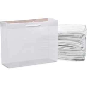 Prime Line Packaging Frosted White Tote Bags with Rope Handles, Reusable Shopping Bags for Retail, Small Business, Boutiques, Bulk, 8x4x10, 100 Pack