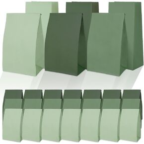 Whaline 36Pcs St. Patrick's Day Sage Green Paper Gift Bags 3 Colors Gradient Green Party Favor Bags Large Goodie Treat Bags for Wedding Baby Shower Birthday Party Supplies, 5.1 x 3.1 x 9.4 Inch
