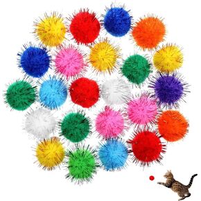 60Pcs Assorted Color Flash Ball, Cat Pom Pom Balls Cat's Favorite Toy Ball Tinsel Pom Poms Flash Interactive Pom Pom Cat Toys Large Fuzzy Cat Balls for Exercise and Entertainment