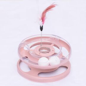 Interactive Cat Toy with Spiral Spring Disc, Track Ball, and Stainless Steel Rotating Spring Fun and Engaging Play for Cats(Pink)