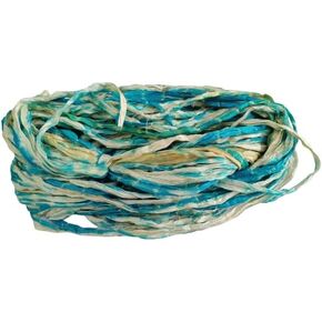 Recycled Shibori Sari Silk Ribbon Yarn- Great for Rug Making, Crochet, Knitting, Embroidery, and Jewelry Making |Sustainable and Unique Texture Ribbon Yarn | 50 GMS-30 Yards-Blue |