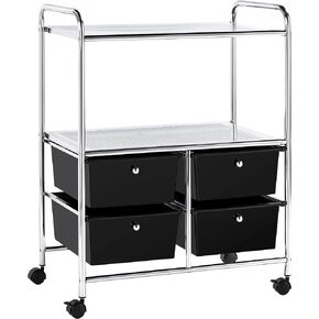 Yaheetech Rolling Storage Cart with 4 Drawers 2 Shelves Plastic Trolley on Wheels for Home Office School Beauty Salon, Black