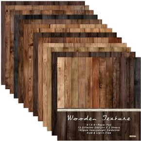 Wood Texture Pattern Scrapbook Paper, Single-Sided 6"x6" Cardstock, Vintage Journaling Scrapbooking Supplies, for Aesthetic Room Decor Wall Art DIY Photo Album - 24 Sheets (PA2041)