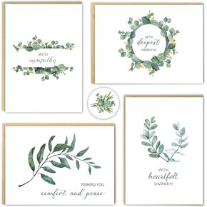 Sympathy Cards with Envelopes, Watercolor Condolence Cards, Set of 40, Assorted Thinking of You Cards, Greenery Sympathy Cards with Sentimental Messages, Sympathy Cards Bulk