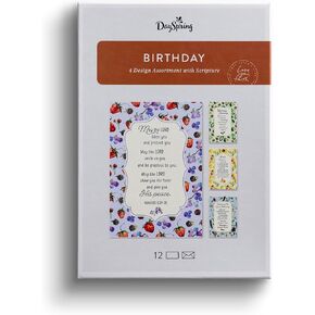 DaySpring - Birthday Blessings - 4 Design Assortment with Scripture - 12 Birthday Boxed Cards & Envelopes (U1611)