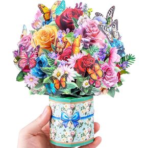Tulips Pop Up Flower Bouquet Cards, Flower Bouquet Popup Greeting Card, for Teacher's Day, Mother's Day Card, Get Well Soon, with Blank Note Card and Envelope, All Occasions.