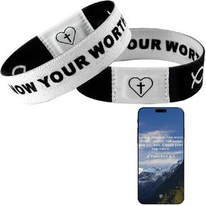 Huaerle 2 Pcs Bible Verse Bracelets Daily Bible Verse Bracelet with NFC Scan Wearable Bible Bracelet Inspirational Bible Verse Bracelets for Men Women Christian Wristbands Bible Gifts