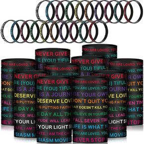 200 Pcs Motivational Quote Rubber Wristbands Bulk Colored Inspirational Silicone Bracelets Stretch Unisex Wristbands for Women Men Teacher Students Back to School Gifts, 20 Styles