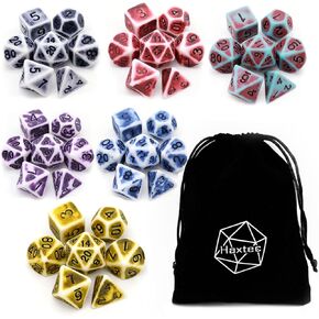 Haxtec Ancient DND Dice Bulk 6 Sets 42PCS Polyhedral D&D Dice with Dice Bag for Dungeons and Dragons RPG Gift