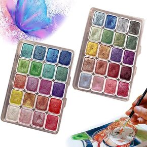 2 Set Forestry Shifting Watercolor Painting Set, Metallic Watercolor Paints, 20 Colors Shifting Watercolor Painting Set, Color Shifting Watercolor Paint for Art Painting(Color A+B)