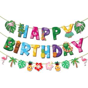 Hawaiian Happy Birthday Banner,3 Packs Hawaiian Birthday Garland Decorations for Hawaiian Theme Party Baby Shower Birthday Party Supplies