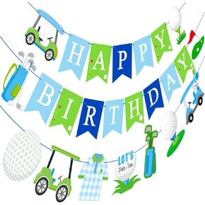 Golf Birthday Party Decorations 3PCS Golf Happy Birthday Banners Let‘s Par-Tee Banner Decorations Golf Themed Birthday Party Supplies for Golf Sports Baby Shower Supplies