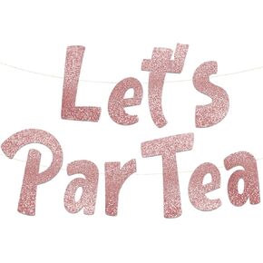 Let's Partea Gold Glitter Banner – Tea Party Themed Decorations, Supplies, Favors and Gifts