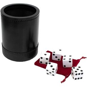 Alex Cramer Big Al Extra Large Dice Shaker Cup (5" x 4") Set - 5 Large 1" White Dice, Drawstring Pouch & Book of Dice Games (Liar’s Dice) Included - Leather Dice Cup - Quiet Shaking.