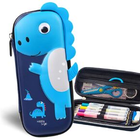 Pencil Case for Girls Boys, Kids Cute Pencil Pouch, 3D EVA Large Capacity Pen Holder, School Supplies for Kids Back to School Gifts (Royal blue dinosaur)